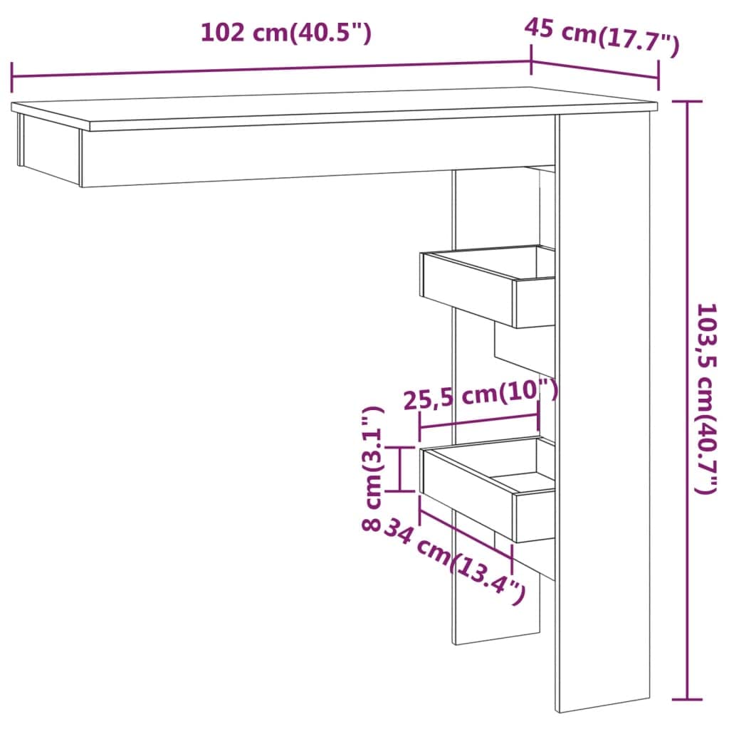 Mesa de pared de roble Sonoma, 102 x 45 x 103,5 cm, con espacio de almacenamiento para cocina, comedor, salón, ahorro de espacio, estable, moderno, rústico, para familia y loft