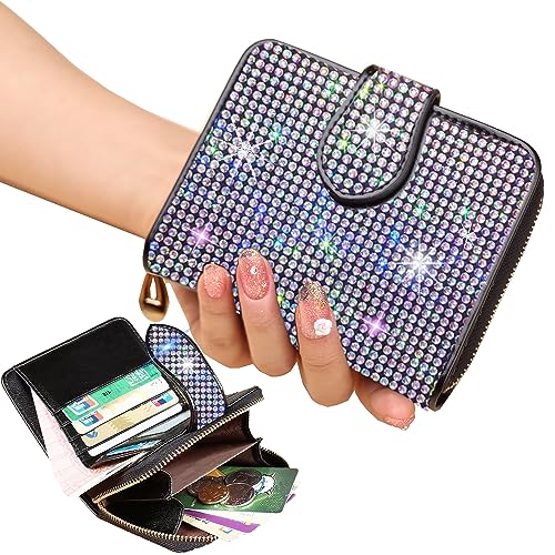 Bling Rhinestone Small Womens Wallet Girls Clutch Artificial Diamond Purse Credit Card ID Coin Holder W/Zipper Colorful2