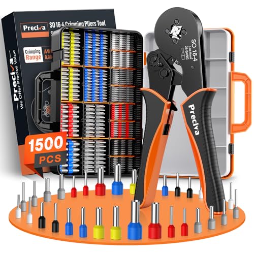 Preciva 0 08-16mm Crimpzange Set mit Aderendhülsenzange Set 1500 Aderendhülsen Set bsteinstellend Mit einem Koffer Für Industriell DIY Krimpzange Crimpzangen