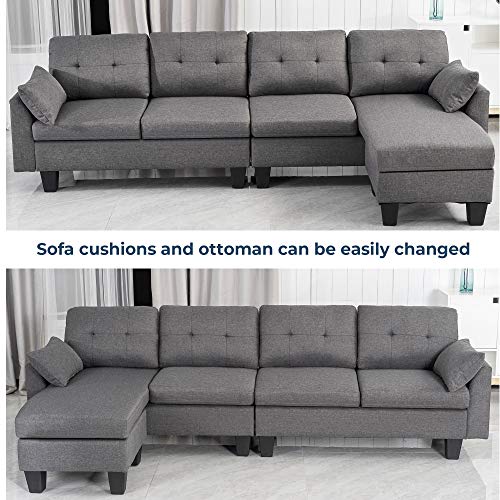 GOOD & GRACIOUS Convertible Sectional Sofa Sets with Ottoman Chaise Lounge, Modular L-Shaped Mid Century Modern Comfy Sofa Couch for Living Room Bedroom Small Space, Dark Gray, 101.25\" 49.5\" 31\" - Thumbnail 3