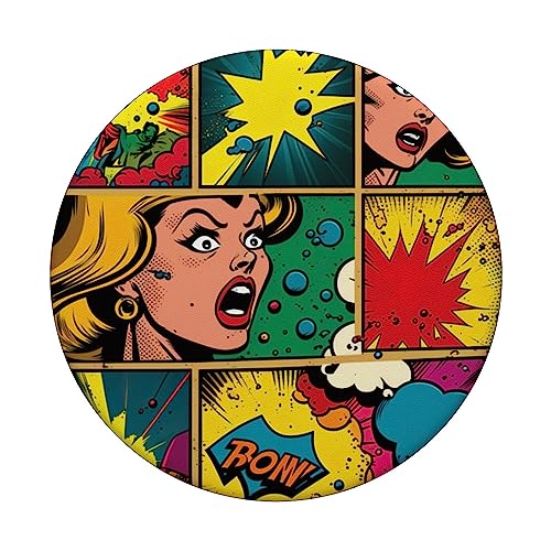 Funny Retro Comic Pop Art Shirt Fun Cartoon Comics Manga Tee PopSockets Swappable PopGrip, Black - Image 3