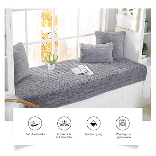 VanderHOME Padded and Thickened Soft and Fluffy Windowsill Seat Cushion Indoor Decoration Non-slip Bench/Tatami/Bedroom Living Room Windowsill Cushion 70 * 150cm-Grey-seat cover(1 PC) - Image 4