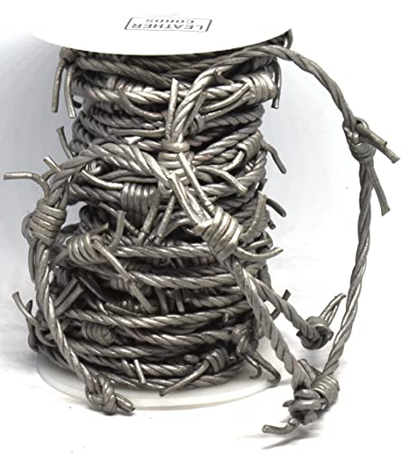 Dark Metallic Silver Fake Barbed Wire, 3 Strands 1.8 Mm Real Leather Cord Braid, 10 Meter (32.8 Ft) Spool By Greek Crafts #TOP6