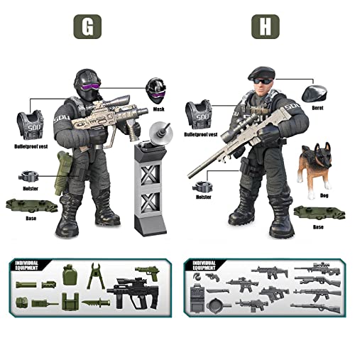 Meiest Swat Model Equipment Assembly Building Block Toys,8 Pcs City Police Action Mini-Figures With Multiple Military Weapons Accessories,Party Favors Set #TOP5