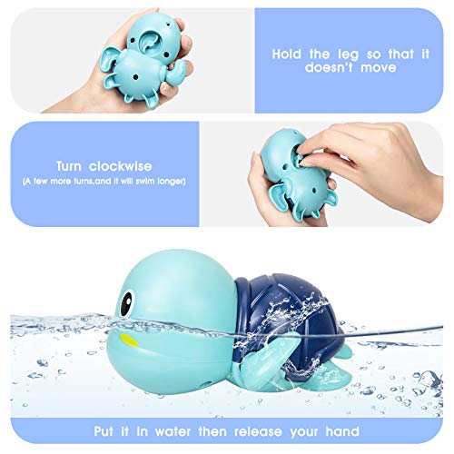 LODBY Bath Toys for Toddlers 1-2-3-4 Year Old Girl Gifts, Wind-Up Swim Tortoise Baby Bath Set Toys for 1-4 Year Old Boy Bathtub Pool Toys for Kids Infant Age 0-3 Bubble Bath Toddler Water Table Toys - Thumbnail 2
