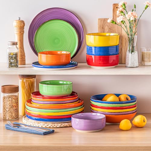 Geschirrset 6 Personen, vancasso bonita 24tlg Tafelservice aus Steingut, Teller set modern, Schüssel- und Teller Set