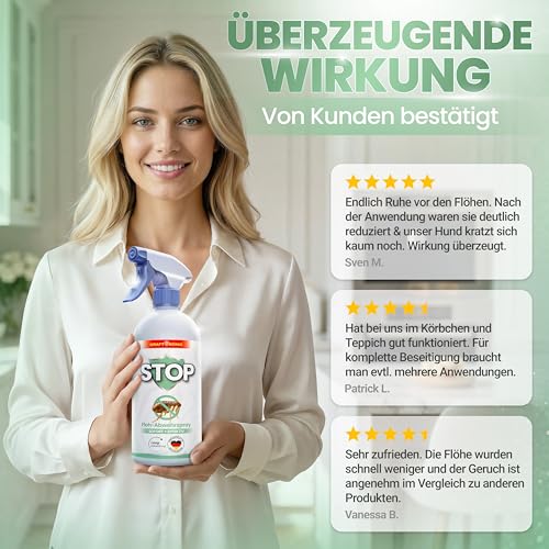 KRAFTKÖNIG Flohspray für Wohnung und Möbel 500 ml – Hochwirksames Umgebungsspray für Hunde & Katzen – sofort einsatzbereit mit Langzeitschutz gegen Flöhe, Made in Germany