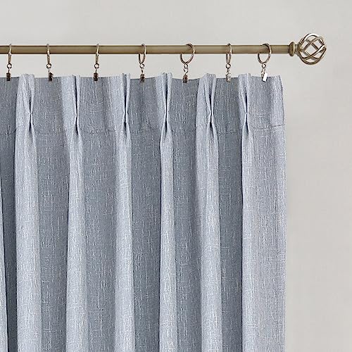 Image of Vision Home Chambray Blue Full Blackout Curtains Pinch Pleated Room Darkening Window Curtains 63 inch for Living Room Bedroom Thermal Insulated Pinch Pleat Drapes with Hooks Back Tab 2 Panel 40 inchWx63 inchL