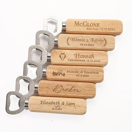 Pack of 10 Personalized Wooden Bottle Openers, Bulk Wedding