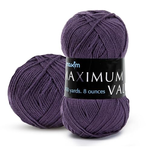 Image of Mary Maxim Maximum Value Acrylic Yarn for Crocheting and Knitting, Soft Worsted Weight Purple Yarn 4, Ideal for Blankets, Sweaters, Hats, and Scarves, 8 oz Skein (474 Yds), Dark Violet - 1 Skein