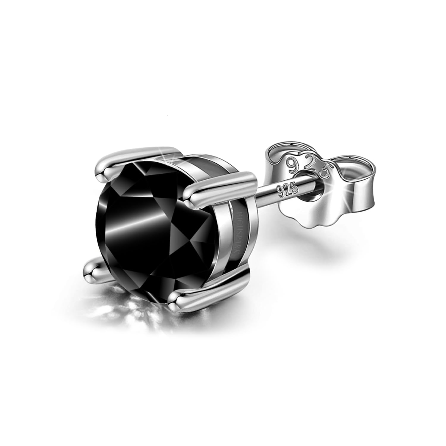 925 Silver Men’s Round Black Solitaire Stud Earring | 92.5 Sterling Silver & Stunning Shine Sparkling Zirconia | Single Stud for Men - Black 5mm-image-34