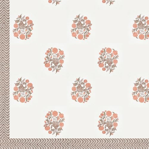 Image of DE CAMA Since 1997 | 100% Cotton 300 TC Premium King Size Bedsheet for Double Bed (90 x 108 Inch) with 2 Pillow Covers Set (17 x 27 Inch) Designer Printed Bedsheet Set - Birds of Wings Orange