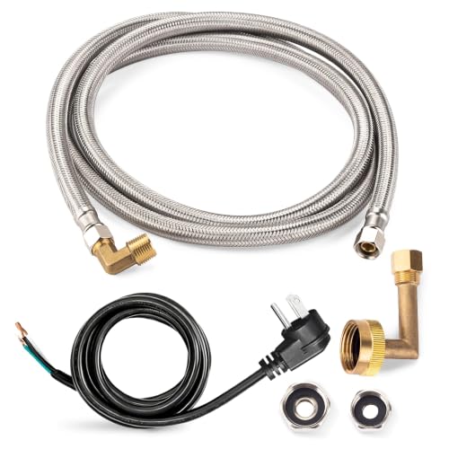 Image of BlueStars Dishwasher Installation Kit, 6-Feet Supply Line with 3 /8 inch x 3 /8 inch Compression, 6-Feet 3-Prong Power Cord, Elbow Connectors & Adapters - Braided Stainless Steel Dishwasher Connector