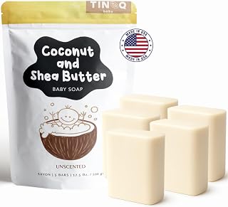 Unscented Baby Bar Soap | Only 7 Ingredients | Hypoallergenic for Sensitive Skin | Gentle for Babies | Men & Women | Natural & Organic Coconut Oil & Shea Butter | 5 Bars