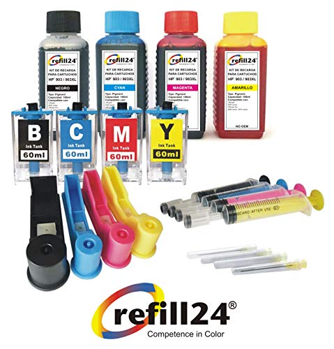 Kit de Recarga para Cartuchos de Tinta HP 903XL 903 Negro y Color, Incluye Accesorios + 400 ML Tinta