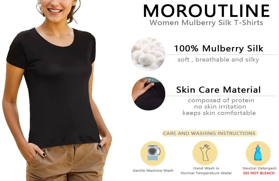 Womens Mulberry Silk T Shirts Basic Crewneck Short sleeve Tee Tops Blouse Summer Casual Solid Tshirts4
