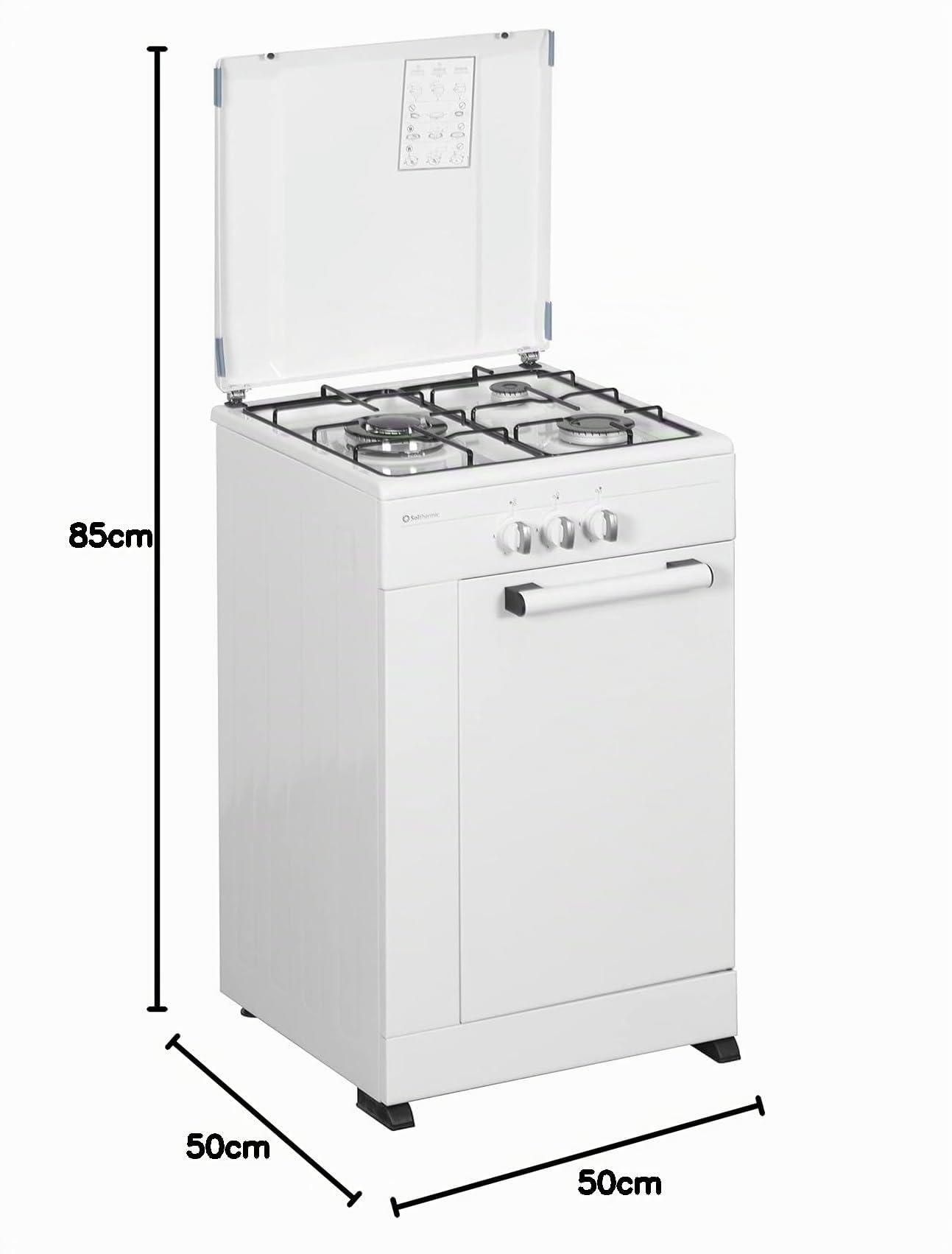 SOLTHERMIC COMBO PACK COCINA GAS PORTABOMBONA 3 FUEGOS BLANCA 50X50 + CAMPANA 60 BLANCA / 50 CM/GRAN CAPACIDAD EXTRACCION/ALTA GAMA