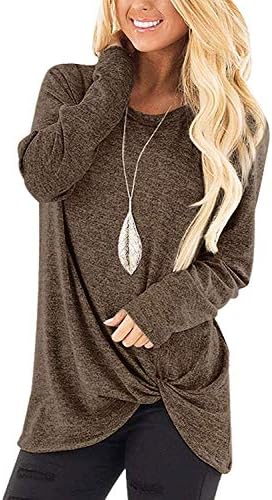 SAMPEEL Womens Girls Solid Women Basic T Shirts Long Sleeve Tunic Tops Sweatshirt Coffee M