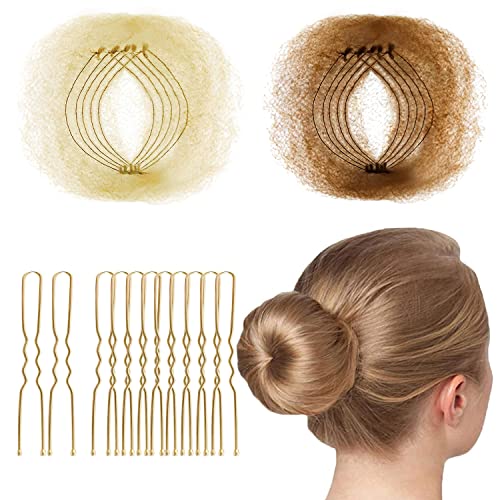 Filet Chignon Danse Classique Fille, 20 Pcs Filet Cheveux Chignon Invisible et 50 Pcs U Forme Pince pour Ballet Danseuse Infirmière (Beige & Or)