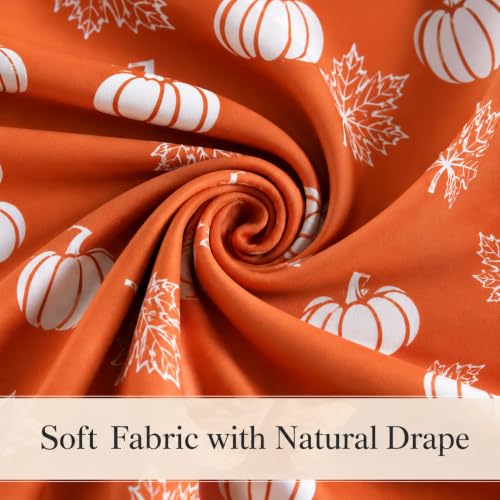 Image of Fall Pumpkin Kitchen Curtains 3 Piece Set Tier Valance | Thanksgiving Orange Kitchen Curtain Set Includes 54x18in Valance and Two 27.5x36in Tier Curtains for Kitchen Window Decor