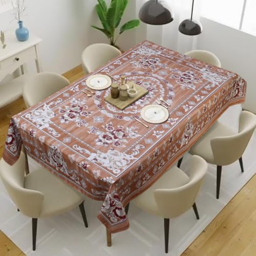 Image of Dakshya Industries Waterproof PVC Table Cover 60x90 Inch for Dining Table, Floral Printed Table Cloth, Washable Oilproof Table Protector, Plastic Cover for 6 Seater & 8 Seater Tables (Rust)