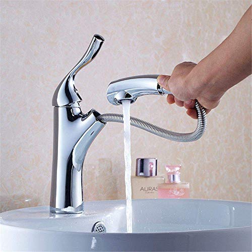 Robinet extractible salle de bain mitigeur monotrou à douchette extensible chromée