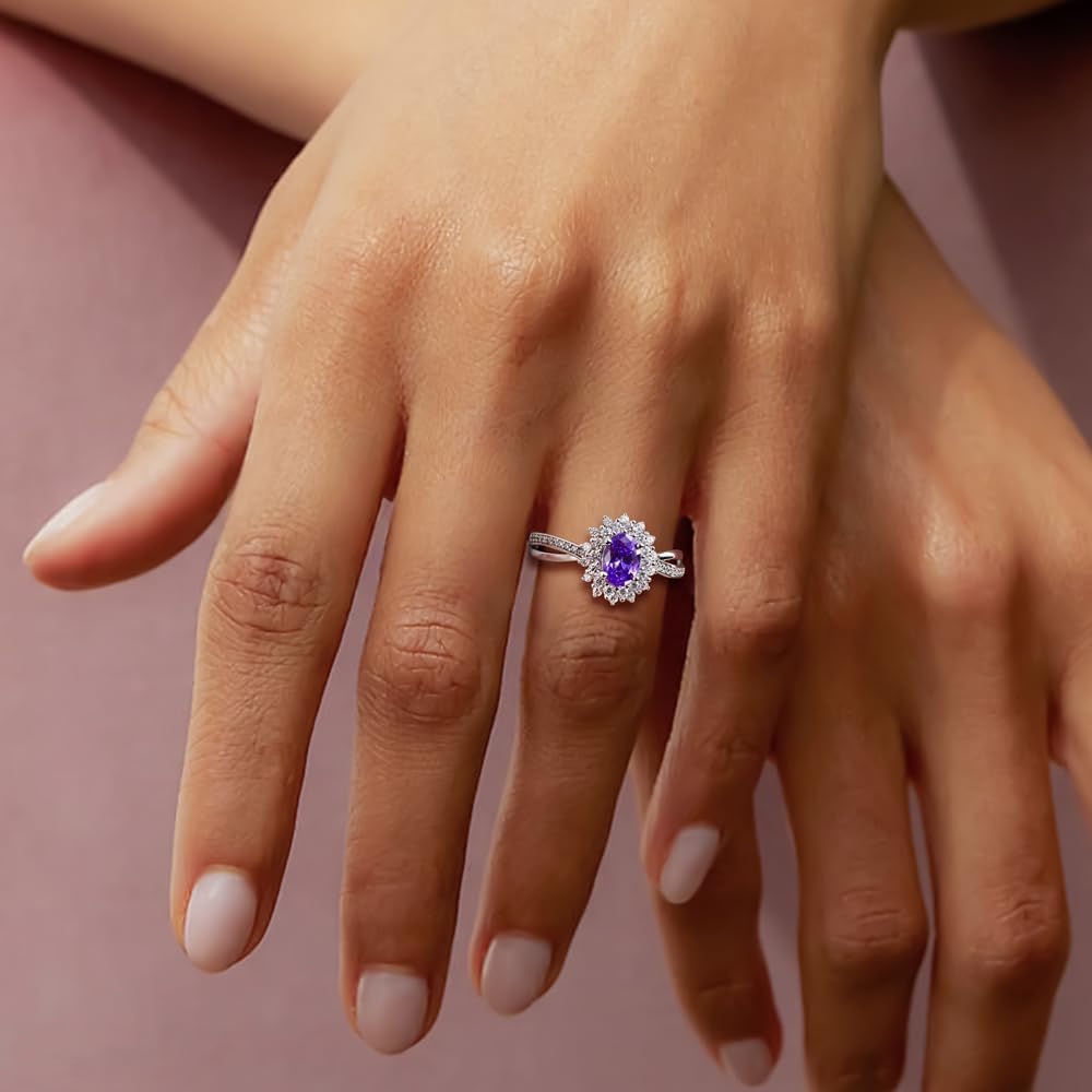 Oval Engagement Ring Sterling Silver/14K Gold Plated Sapphire/Emerald/Ruby/Aquamarine 2 Cttw Gemstone Halo Rings Split Shank Statement Rings for Women Size 6-10 - Image 7