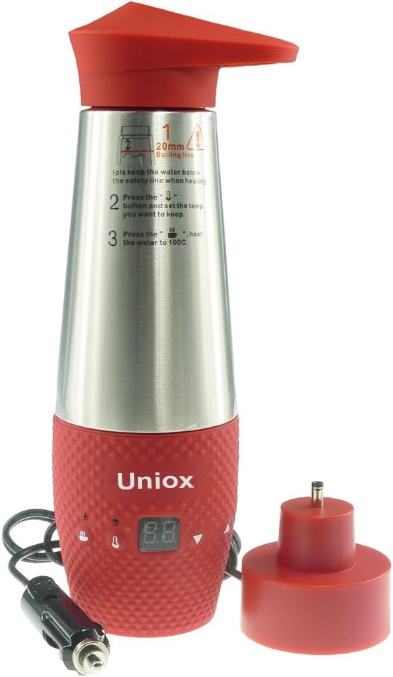Uniox Car Electric Kettle Boiling 12 Volt Cigarette Lighter Heating Cup Vacuum Insulated Stainless Steel Red