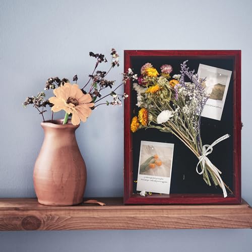 Image of Shadow Box Frame with Removable Shelves, Red 12x16 Deep Memory Box Display Case for Keepsake Collectibles, Coins Military Medals Pins Wedding Flowers