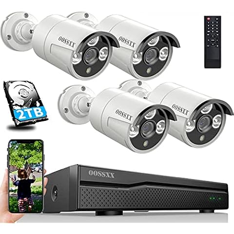 {3K 5.0MP & 60 Days Storage} AI Detected PoE CCTV Security Camera Systems, 8MP NVR with 2TB HDD for 24/7 Recording, 4pcs Super HD PoE IP Bullet Cameras with Audio,IP67 Waterproof,Night Vision Cover
