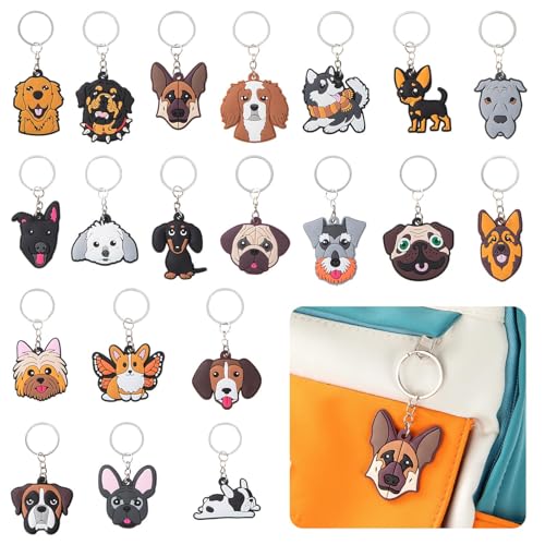 Gala Glow 20 Pack Cute Dog Keychains Cartoon Puppy Silicone Keyrings for Kids Bulk Party Favors for Birthday Baby Shower Classroom Prizes Student Incentives Gifts