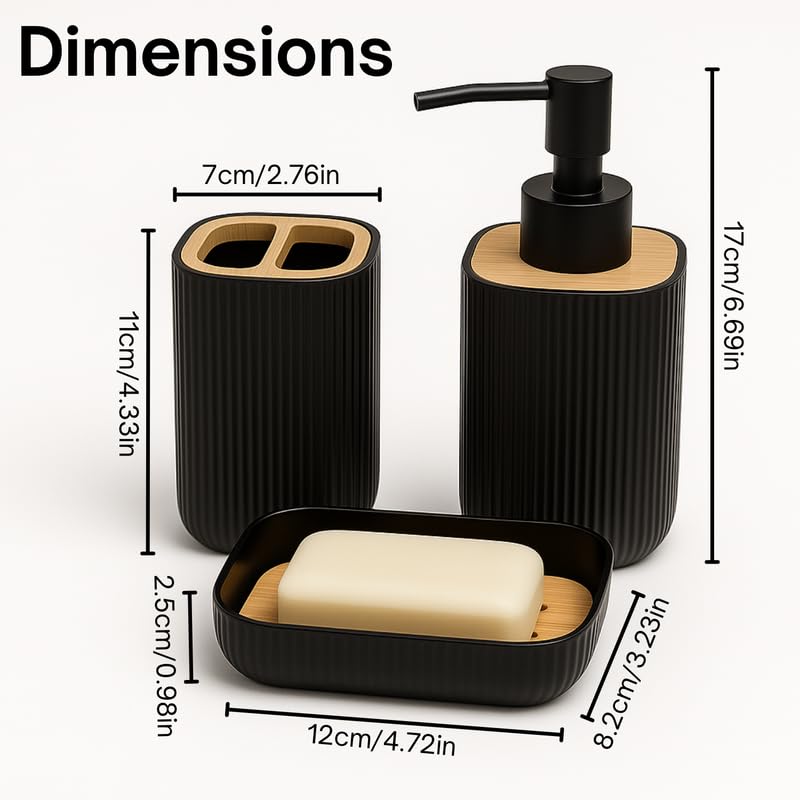 Image of KALLISTO 3Pcs Modern Bathroom Set Storage Organiser | Liquid Dispenser, Toothbrush Holder and Soap Holder for Bathroom | Bathroom Accessories | Handwash Dispenser | Soap Case | Soap Dish (Black)