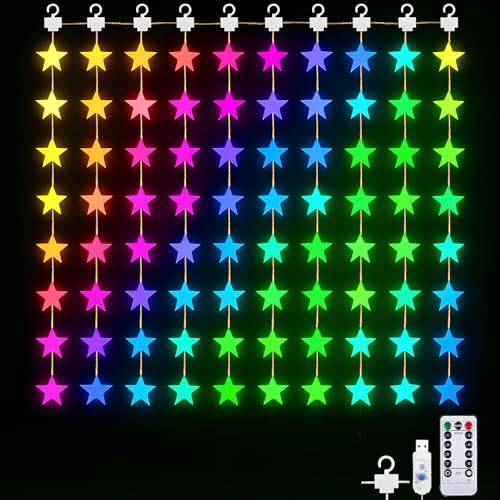 Image of Gesto 80 Star Curtain Lights - Multicolor LED Fairy Lights with 8 Modes Remote | 5V USB Powered Star String Lights for Home, Balcony, Bedroom, Christmas, Diwali Decoration & Hanging Lights(10 x 3 Ft)