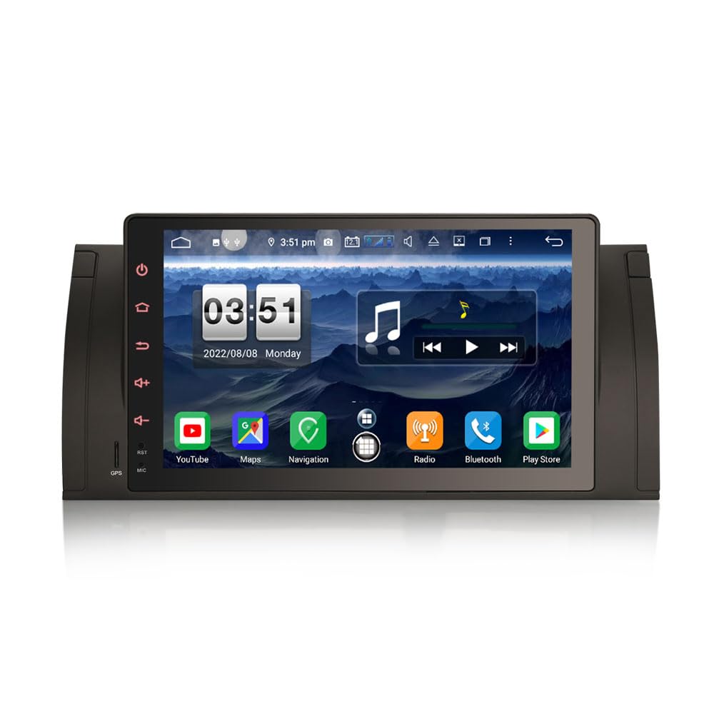 9 Pouces 8 cœurs Android 14 Autoradio Stéréo GPS Navigateur pour BMW 5 Series E39 X5 E53 sans Fil Carplay DSP Bluetooth Mains Libres WiFi SWC Dab+ GPS Navigateur Canbus DSP écran Tactile