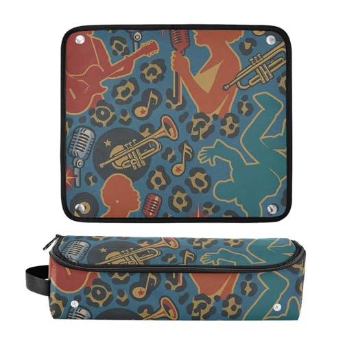 Bolsa de viaje para herramientas de cabello con alfombrilla resistente al calor y organizador desmontable para planchas, alaciadoras, rizadores, impresión leopardo Music Legends, esenciales para mujeres miniatura 3