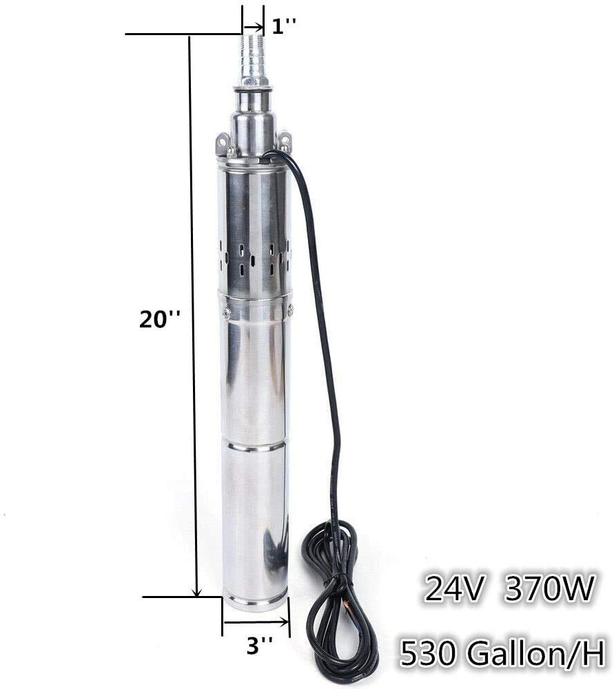 3 Inch Solar Water Pump Submersible Well Deep Bore Screw Well Garden Irrigation Kit with MPPT Controller (24V 370W)