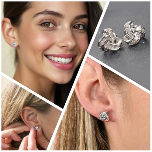 Shop LC Knot Earrings - Real Diamond Love Knot Stud Earrings For Women - Platinum & Vermeil Yellow Gold Plated 925 Sterling Silver Celtic Studs with Genuine DiamondsJewelry Birthday Gifts for Women2