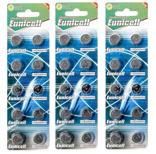 Eunicell 30 Pilas Botón Alcalinas AG10 LR54 LR1130 miniatura 2