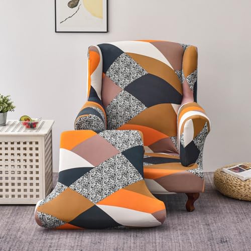 Funda de sillón wing elástica con estampado moderno y tejido suave de 2 piezas 6