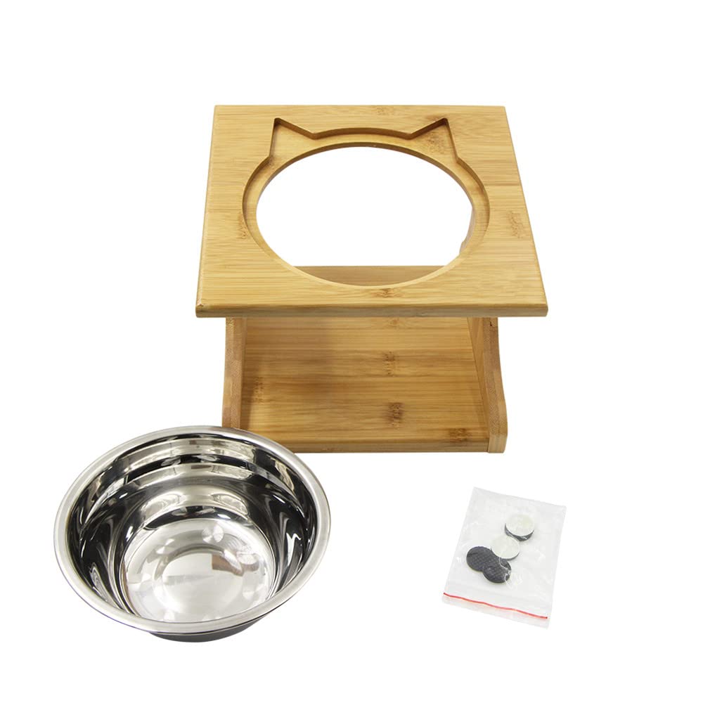 Ciotole per Gatti Cani Rialzate Ciotole Gatto Cane in Ceramica/Acciaio Inossidabile con Supporto in Legno