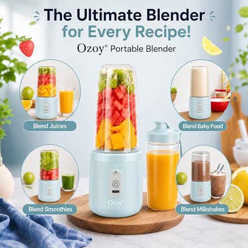 Image of Juicer for Home ^ CITRODA Juicer Mixer Grinder with 1500mAh Battery, 6 Blades 3Gears Fast Blending, 2-Jar Capacity (400ml*2) | 40 Watts Bullet Rechargeable Portable Personal Juicer (Skyblue)