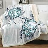 Sleepwish Sea Turtle Fleece Throw Blanket for Kids Soft Plush Aqua Blue Tortoise Sherpa Blanket for Couch Sofa Ocean Beach Themed Gift for Turtle Lovers, Throw (50