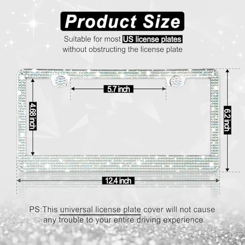 Image of Amiss Bling License Plate Frame for Women, 2Pack Rhinestone Handcrafted Crystal Premium Stainless Steel, Stainless Steel Car Decorative Accessories with Diamond Sparkle Glitter Caps (Colorful)