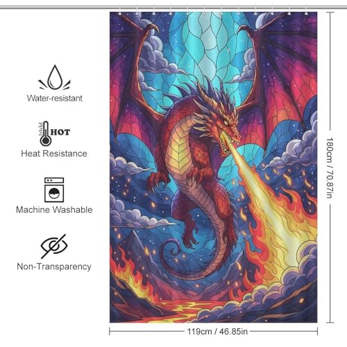 Rideau de douche lavable dragon de salle de bain 119x180cm