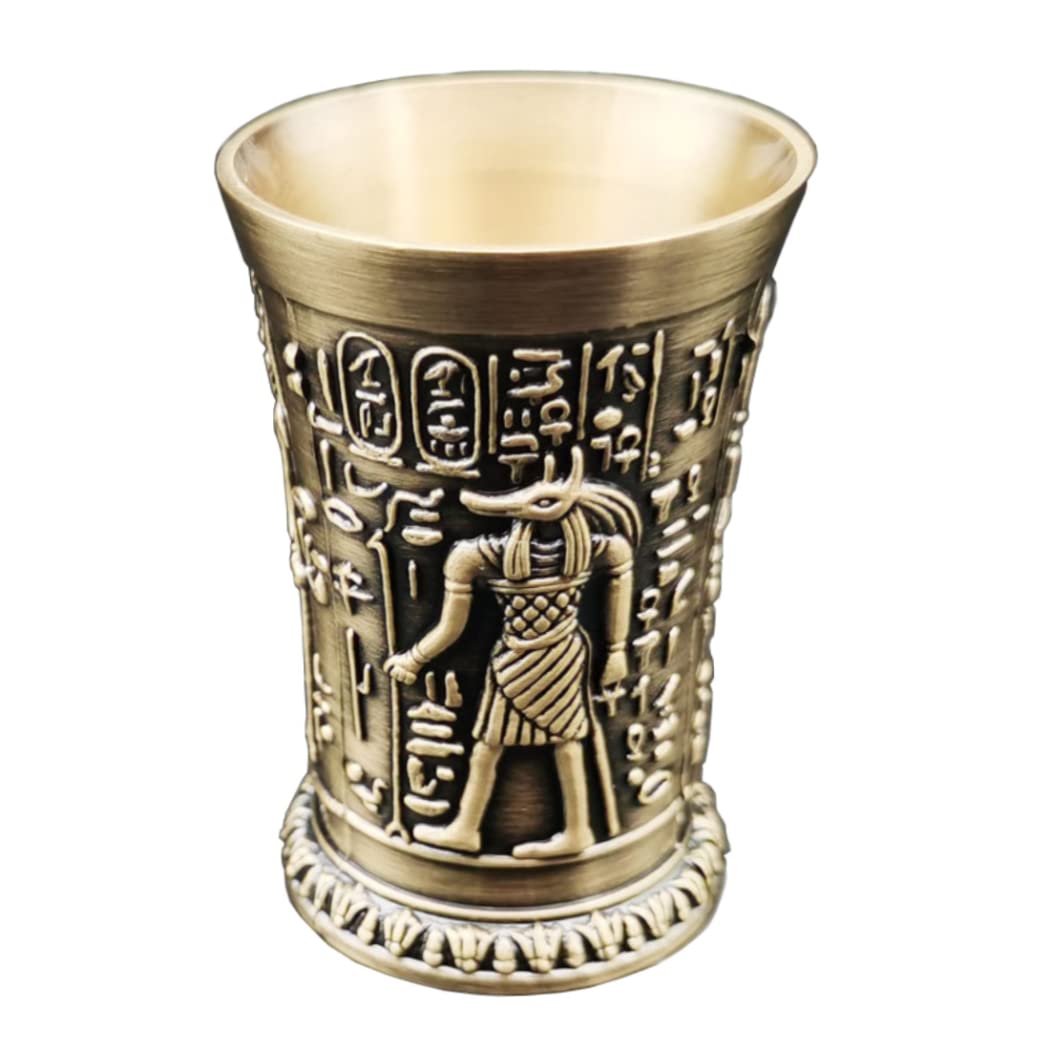 DaZhan Retro Egyptian Chalice Goblet, Vintage Metal Relief Shot Glass - Egypt Embossed Wine Liquor Cups 1oz for Home Decor B 1PC