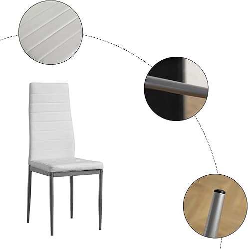 Miniatura 5 de Juego de 4 sillas de comedor, respaldo alto y marco de acero con tapizado de piel sintética, sillas auxiliares de comedor para cocina, comedor,