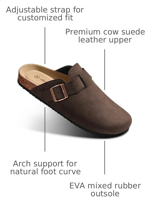 Image of BULLIANT Women Clogs-Fleece-Lined Suede Mules Slippers Nurse Shoes Unisex-Memory Foam Arch Support Cork-Footbed