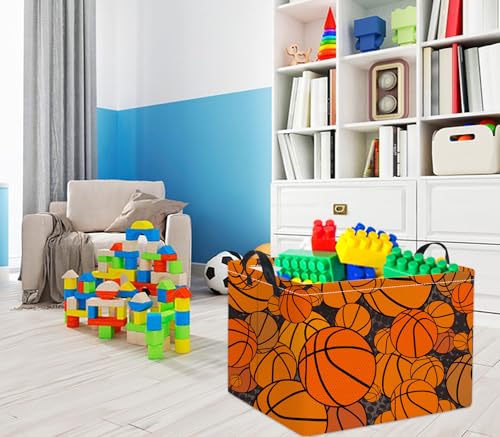 Image of Rectangular Basketball Kids Storage Basket Gift & Baby Storage Bin Organizer Shelf Book Basket Room Decor (Basketballs)