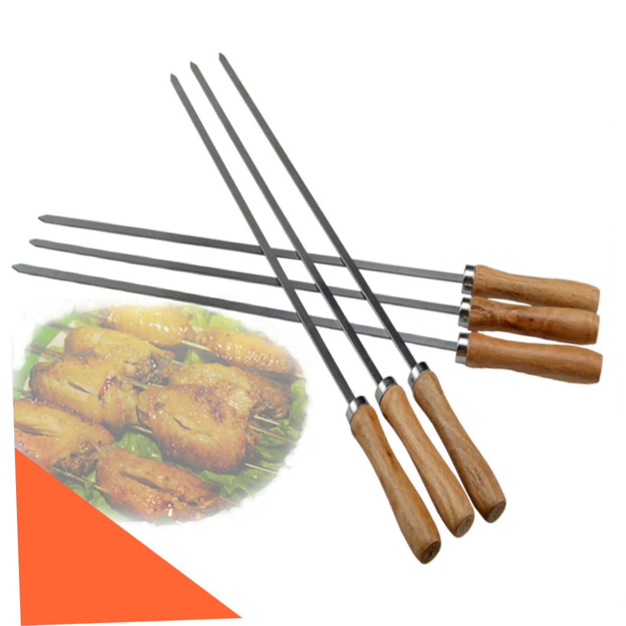 VANZACK 6pcs Stainless Steel Barbecue Stick Forks Hibachi Grill Tools Stainless Skewers Utensils Skewers for Appetizers Fruit Roasting Sticks for Campfires Flat Skewer Sticks Silver