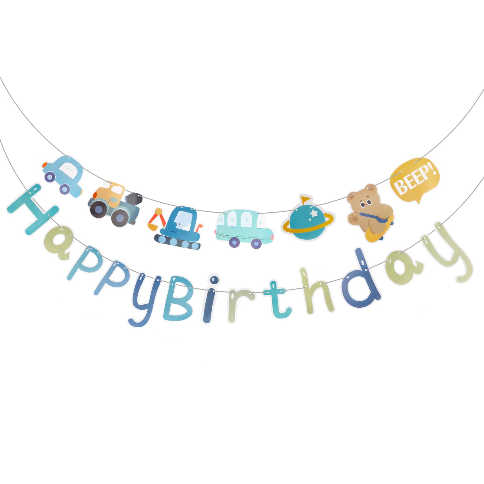 Padorul Bear and Car Bday Banner Set Happy Birthday Garland With Rainbow Kids Party Decor for Children Parties